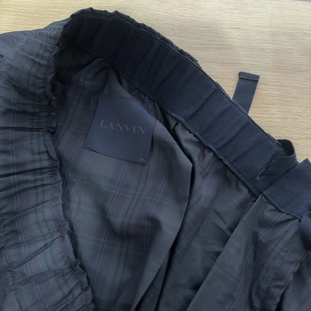 Lanvin Men’s Plaid Check Pants Lounge Elastic Waist Pockets Gray Navy Trousers